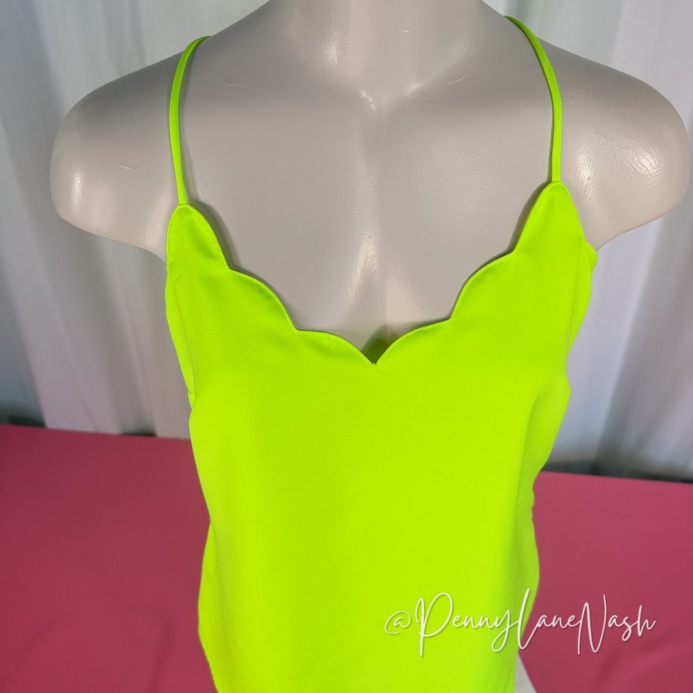 J Crew Scalloped Edge Cami Tank NEON Yellow/Green - Picture 3 of 8